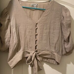 Beige Button-Down Tie-Front Top